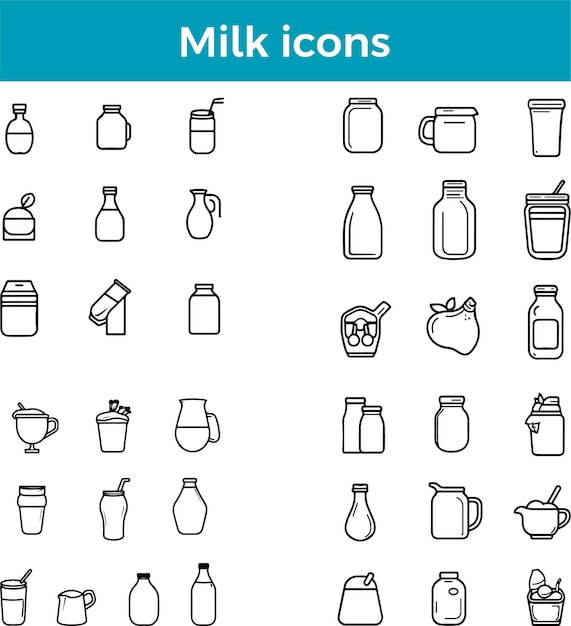 Iconos de leche vector bebida láctea bebida alimento saludable nutrición ilustración de la naturaleza
