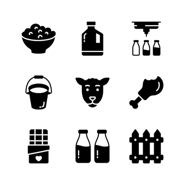 Iconos de la lechería listos para su uso en sitios web y aplicaciones móviles