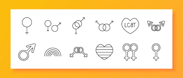Iconos LGBT Hombre símbolo de género femenino arco iris anillos entrelazados orgullo corazón Iconos que celebran la diversidad amor y símbolos de la comunidad LGBT