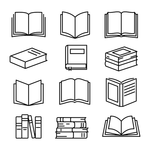 Iconos de libros Conjunto de iconos de libros Iconos lineales