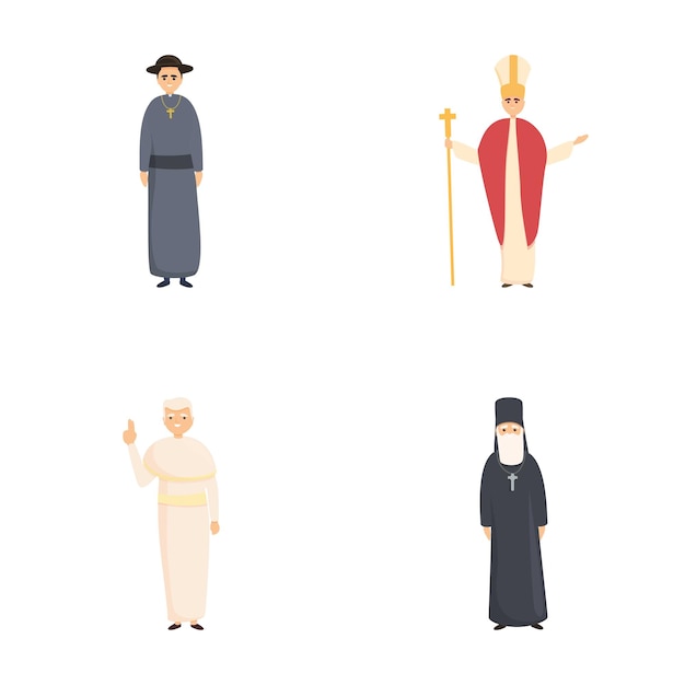 Los íconos de líderes religiosos establecen el vector de dibujos animados Varios líderes religiosos de la iglesia
