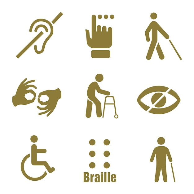 Iconos de limitaciones mentales físicas sensoriales intelectuales Conjunto de iconos de discapacidad