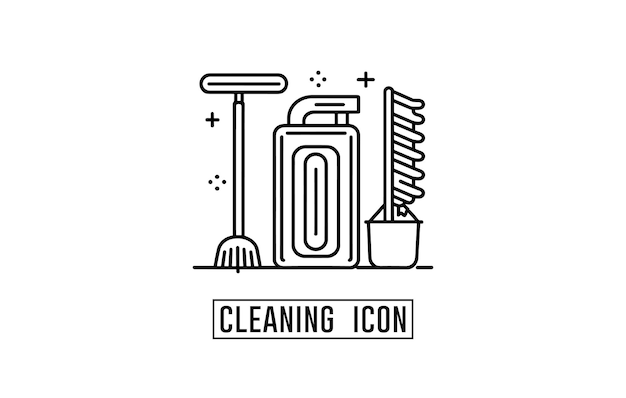 Iconos de limpieza Icono de limpieza contorno vector herramientas de limpieza Icono de lineart de limpieza