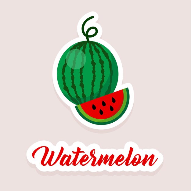 Iconos lindos de la sandía de la fruta de la etiqueta engomada del vector. estilo plano.