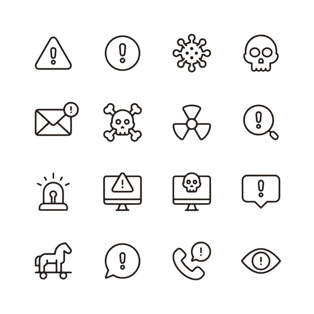 Iconos de línea de advertencia y peligro Editable Stroke Pixel Perfecto para móviles y web Contiene dichos iconos
