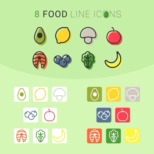 Iconos de línea de alimentos