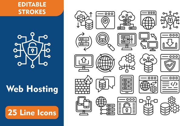 Iconos de línea de alojamiento web