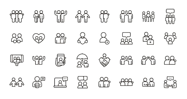 Iconos de la línea de amistad Stroke editable Contiene iconos como Invitación de apretón de mano de la fiesta de amigos