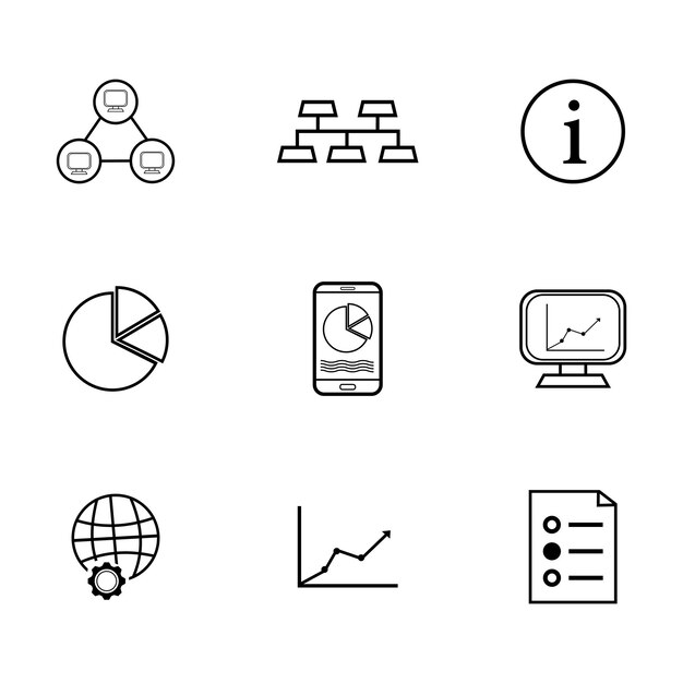 Iconos de línea de análisis de datos para móviles y web