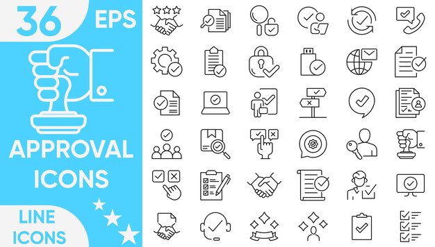 Iconos de línea de aprobación Conjunto de vectores e ilustradores