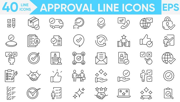 Iconos de línea de aprobación Conjunto de vectores e ilustradores