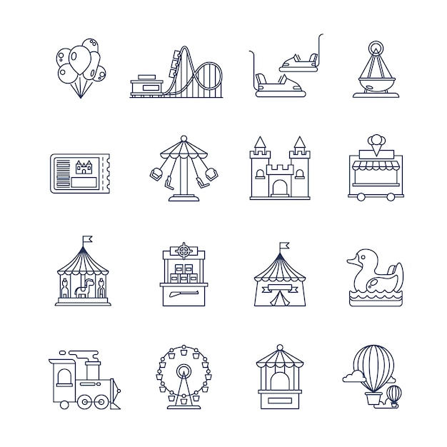 Iconos de línea de atracciones Luna Park