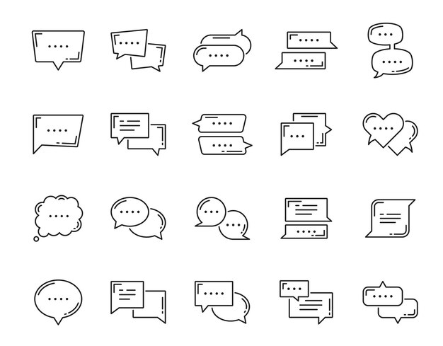 Iconos de línea de burbuja de conversación del cuadro de conversación del cuadro de conversación del cuadro de conversación del cuadro de conversación del cuadro de conversación