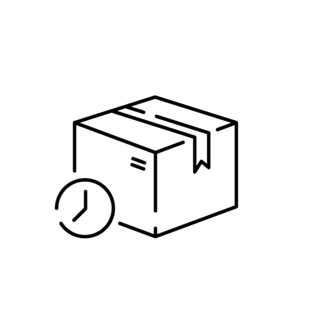 Iconos de línea de caja de logística y envío Carga de entrega A tiempo y reloj o velocidad