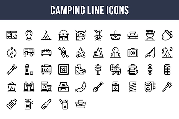 Iconos de línea de camping