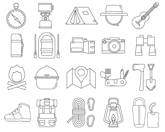 Iconos de línea de camping