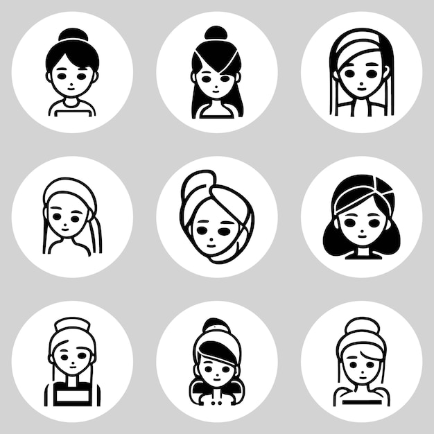 Iconos de línea de cara de mujer de vector