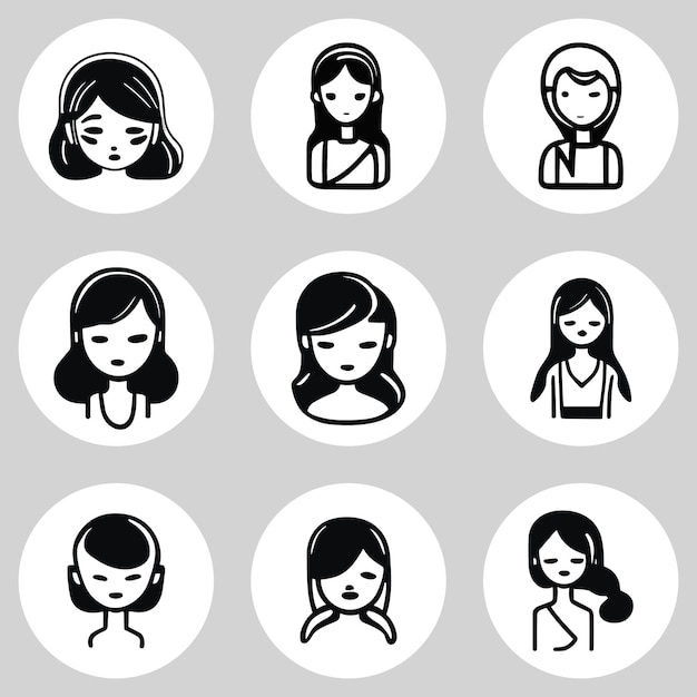 Iconos de línea de cara de mujer de vector