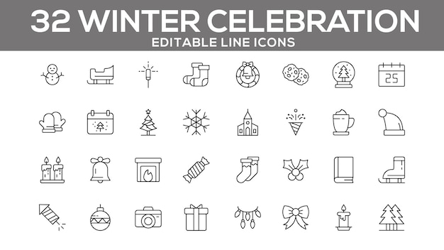 Iconos de la línea de celebración de invierno