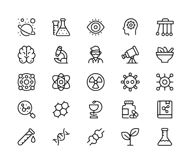 Los íconos de la línea de ciencia 24x24 px píxeles perfecto trazo editable