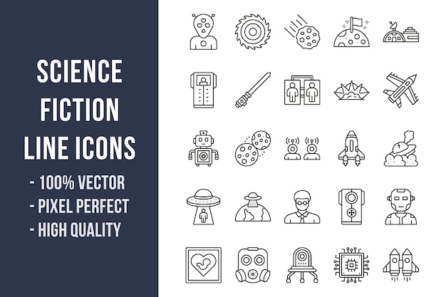 Iconos de línea de ciencia ficción