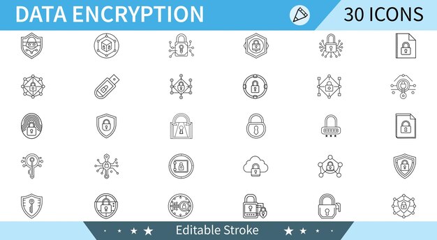 Los iconos de la línea de cifrado de datos se establecen Seguridad Protección de la privacidad Código de clave de bloqueo de la red y más