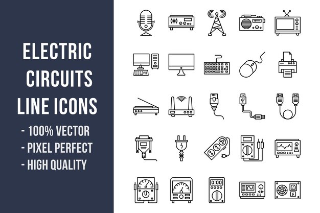 Iconos de línea de circuitos eléctricos