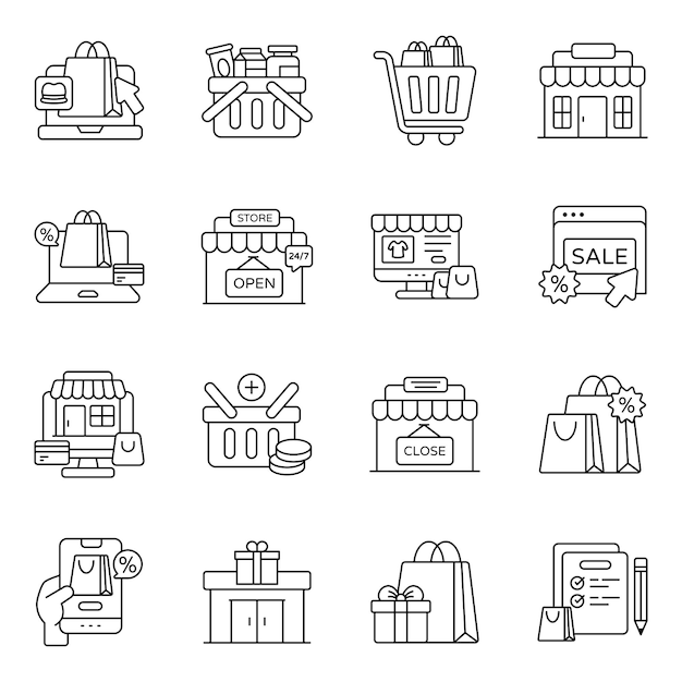 Iconos de línea de comercio electrónico y compras