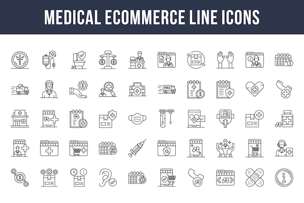 Iconos de línea de comercio electrónico médico