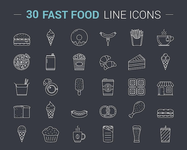 Iconos de la línea de comida rápida