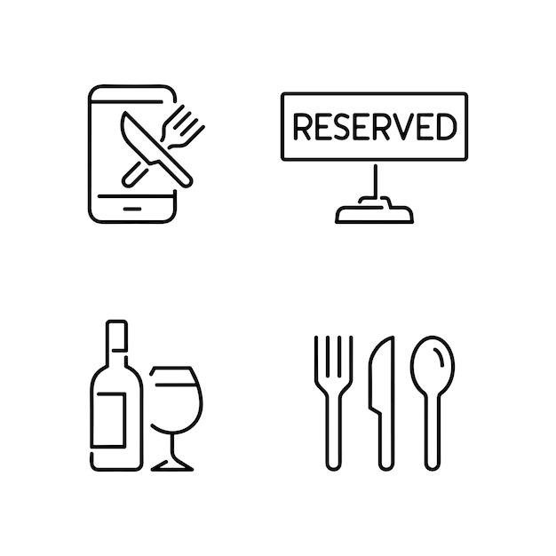 Vector iconos de línea comida a restaurante colección de iconos de esquema