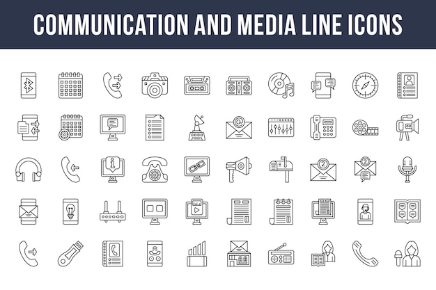 Iconos de línea de comunicación y medios