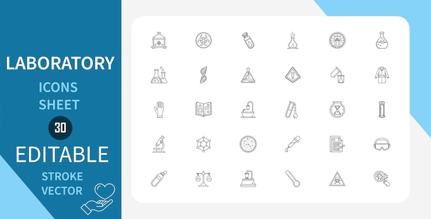 Iconos de línea Conjunto de laboratorio Investigación científica Química Plato Vial Seringa Biología y más