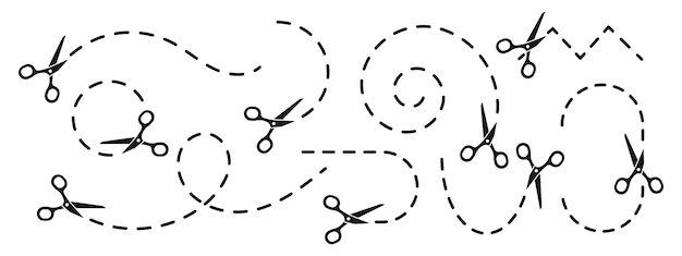 iconos de línea de corte de tijera