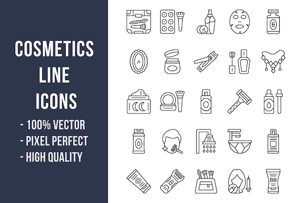 Iconos de línea de cosméticos