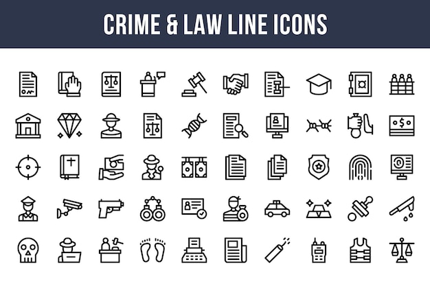 Iconos de línea de crimen y ley