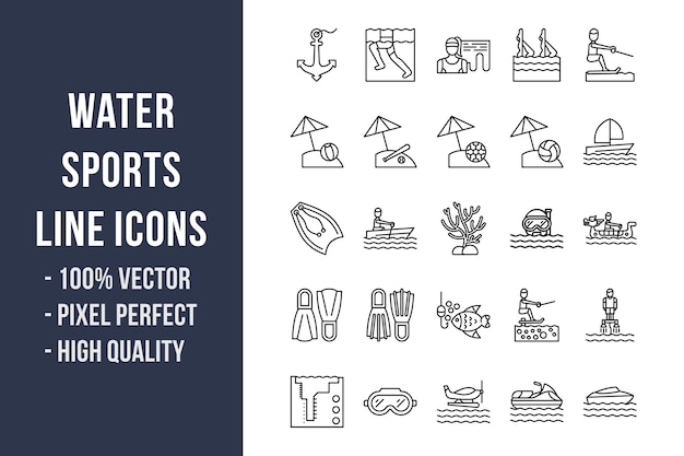 Iconos de línea de deportes acuáticos