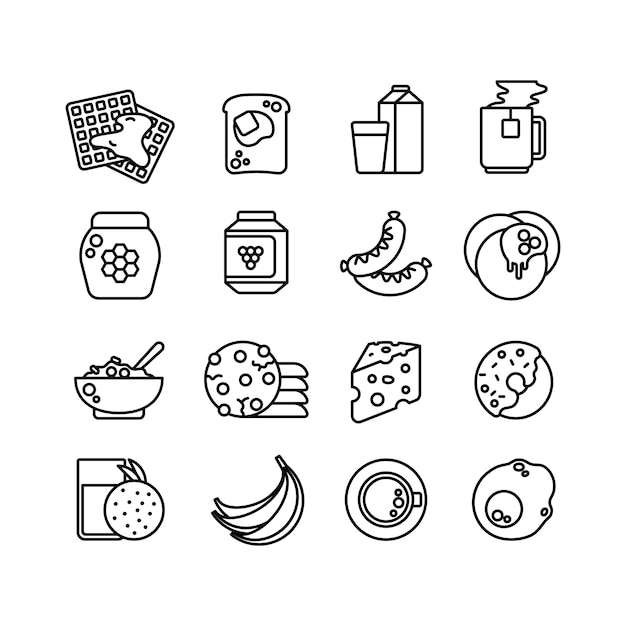 Iconos de línea de desayuno comida caliente