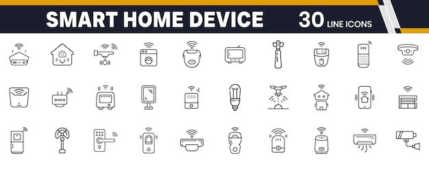 Iconos de la línea de dispositivos inteligentes para el hogar