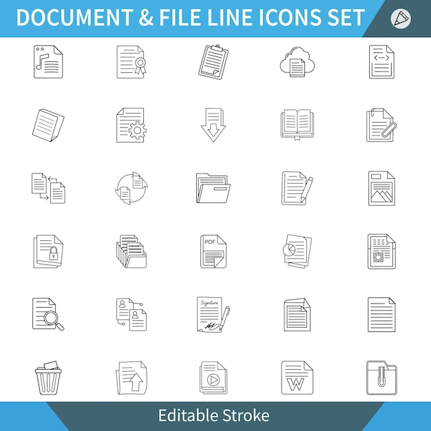 Iconos de línea de documentos y archivos configurados Carpetas Descargas Edición y más