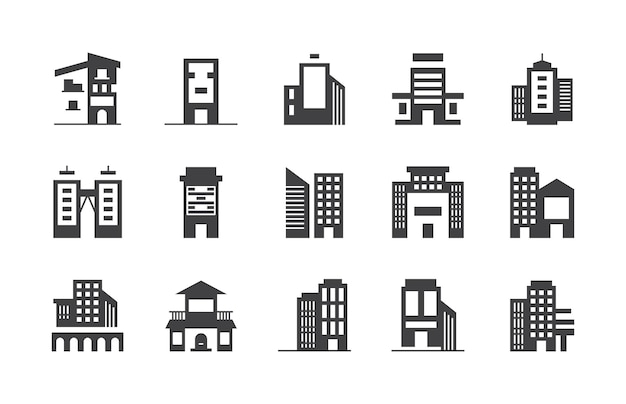 Iconos de línea de edificios Banco Hotel Palacio de Justicia Ciudad Bienes raíces Arquitectura edificios iconos vector