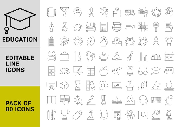 Iconos de línea de educación paquete editable
