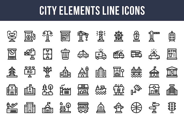 Iconos de línea de elementos de la ciudad