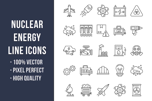 Iconos de línea de energía nuclear