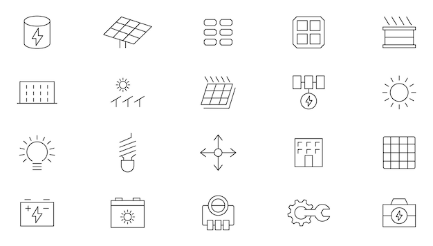 Los íconos de la línea de energía solar establecen la fuente de energía renovable del acuerdo de compra de energía.