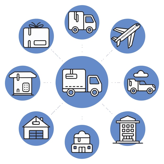 Iconos de la línea de entrega Perfecto en píxeles Trucado editable