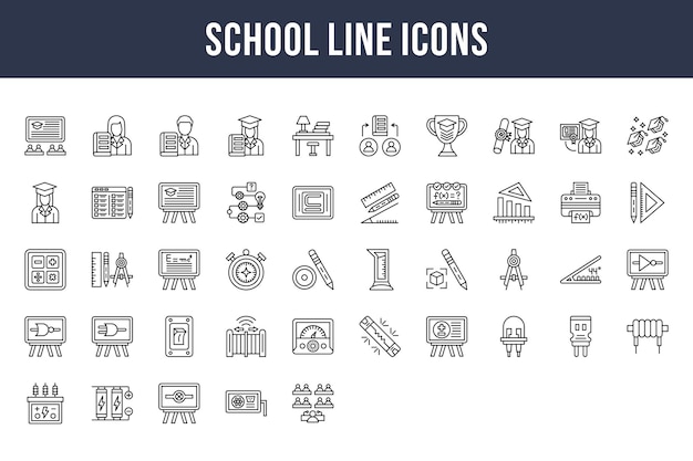 Iconos de la línea de la escuela