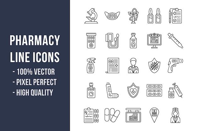 Iconos de línea de farmacia
