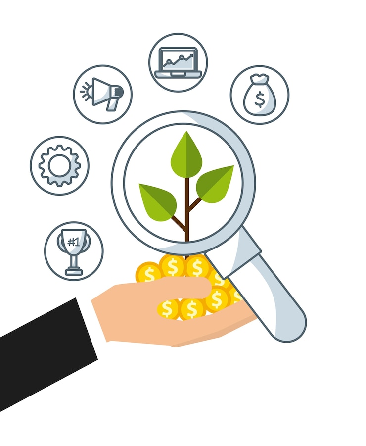 Vector iconos de línea de financiación de crecimiento empresarial