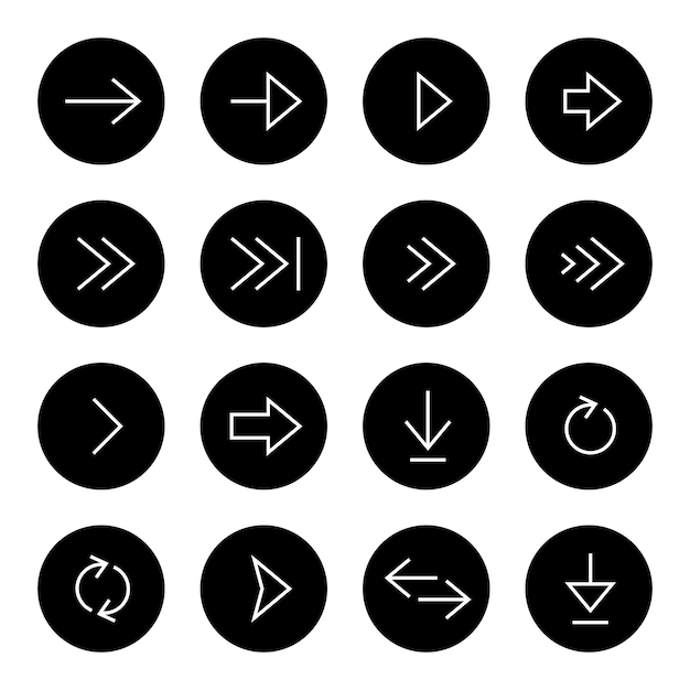Vector iconos de línea de flechas en círculos negros. conjunto de iconos vectoriales.